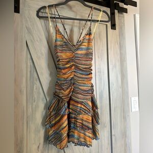 Wild Fable Abstract Vibrant Ruched & Tiered Mini Dress